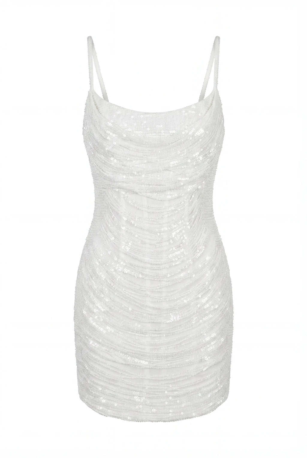 Ivory Mesh Waist-Hug Mini Dress