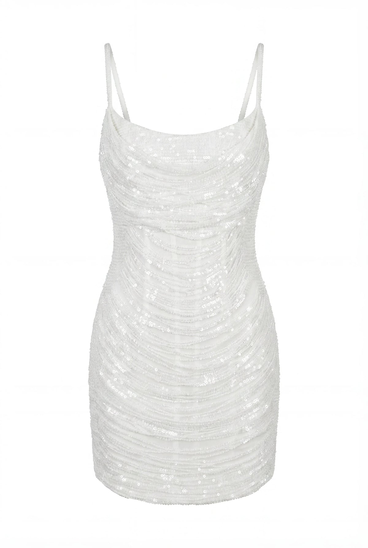 Ivory Mesh Waist-Hug Mini Dress