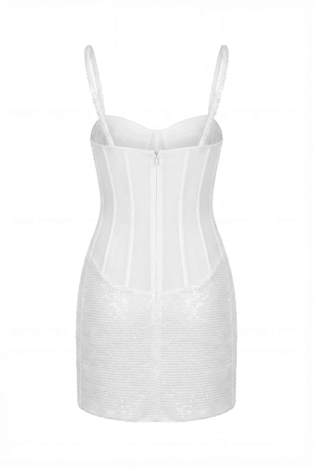 Ivory Mesh Waist-Hug Mini Dress