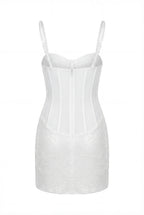 Ivory Mesh Waist-Hug Mini Dress