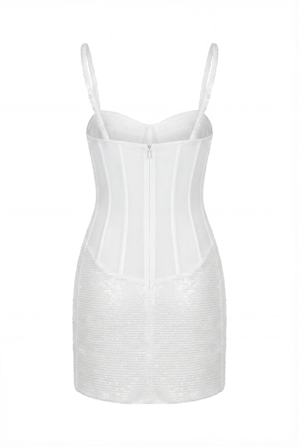 Ivory Mesh Waist-Hug Mini Dress