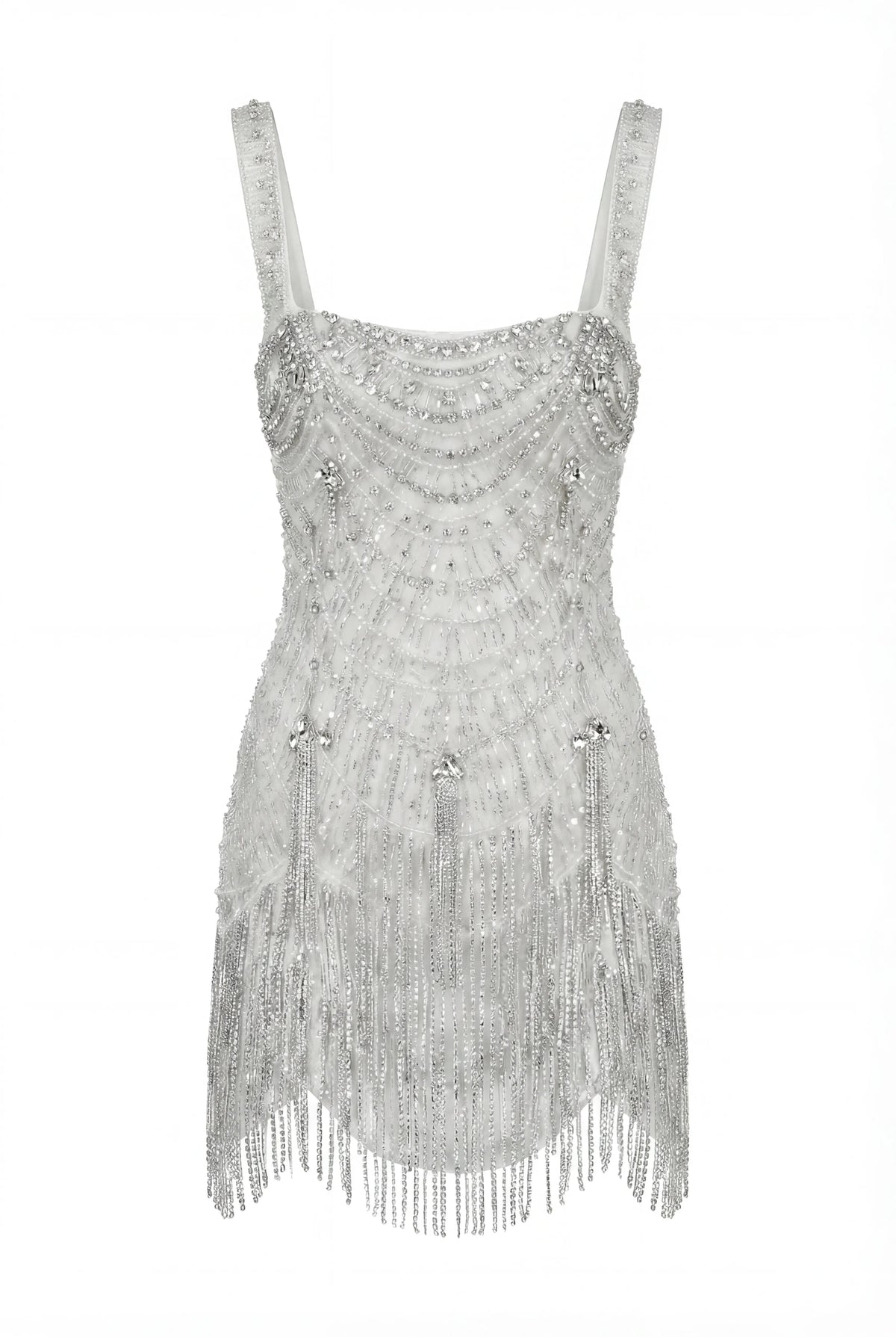 Ivory Beaded Fringe Lace Mini Dress
