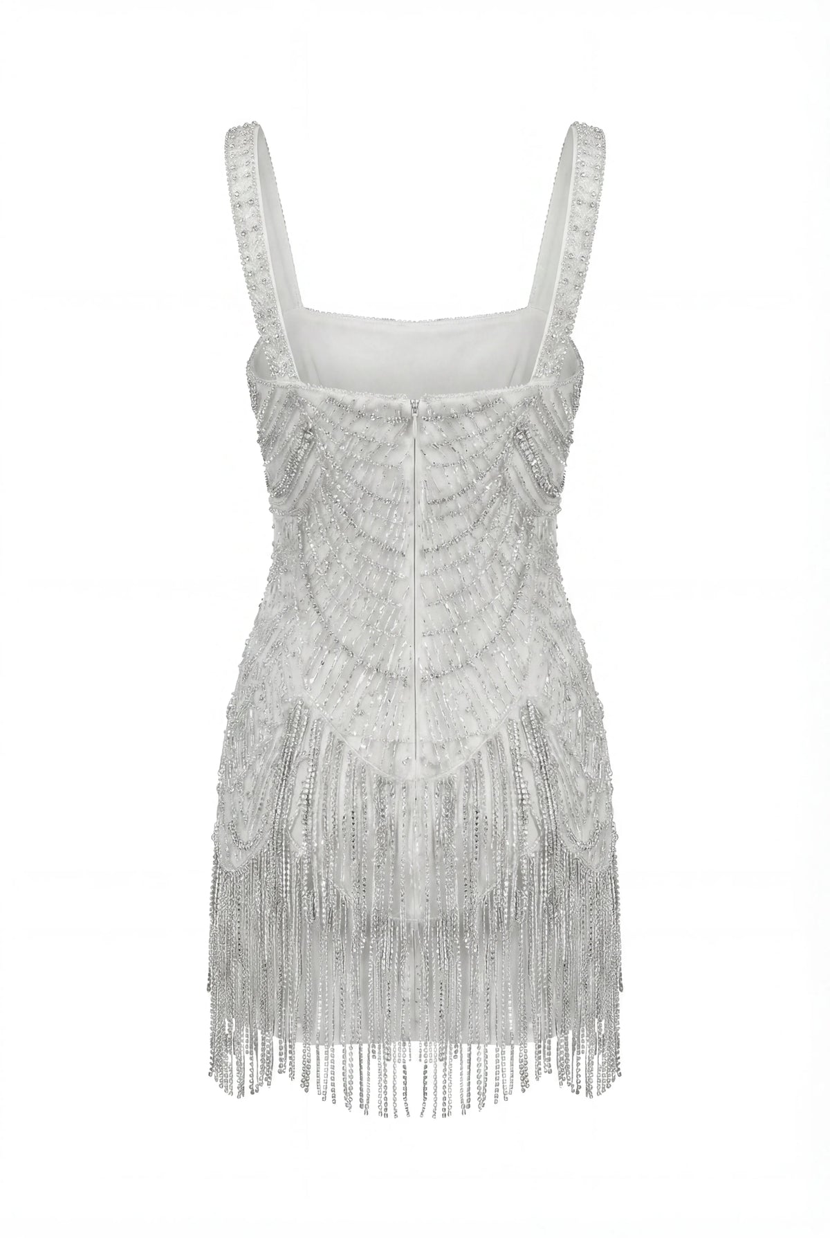 Ivory Beaded Fringe Lace Mini Dress