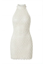 Mock Neck Fitted Ivory Lace Mini Dress