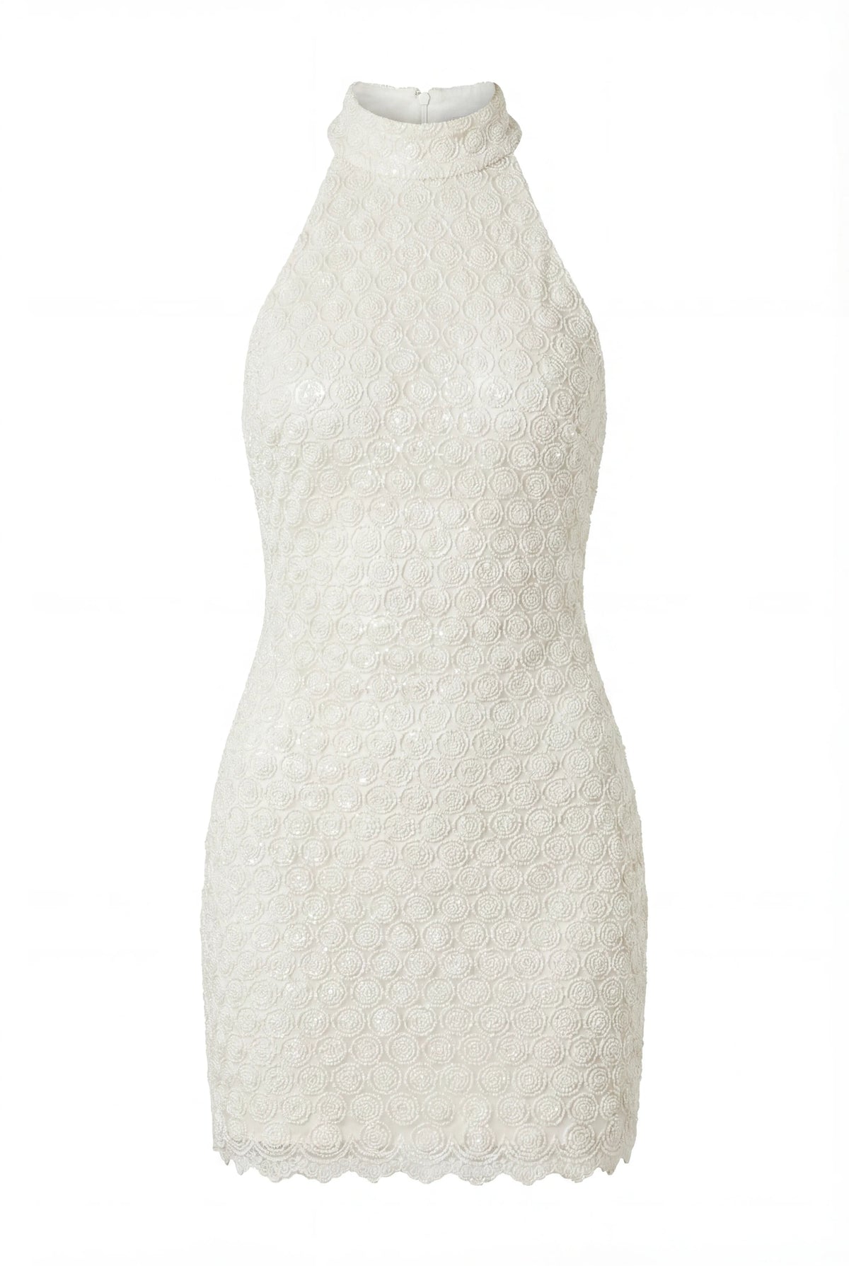 Mock Neck Fitted Ivory Lace Mini Dress