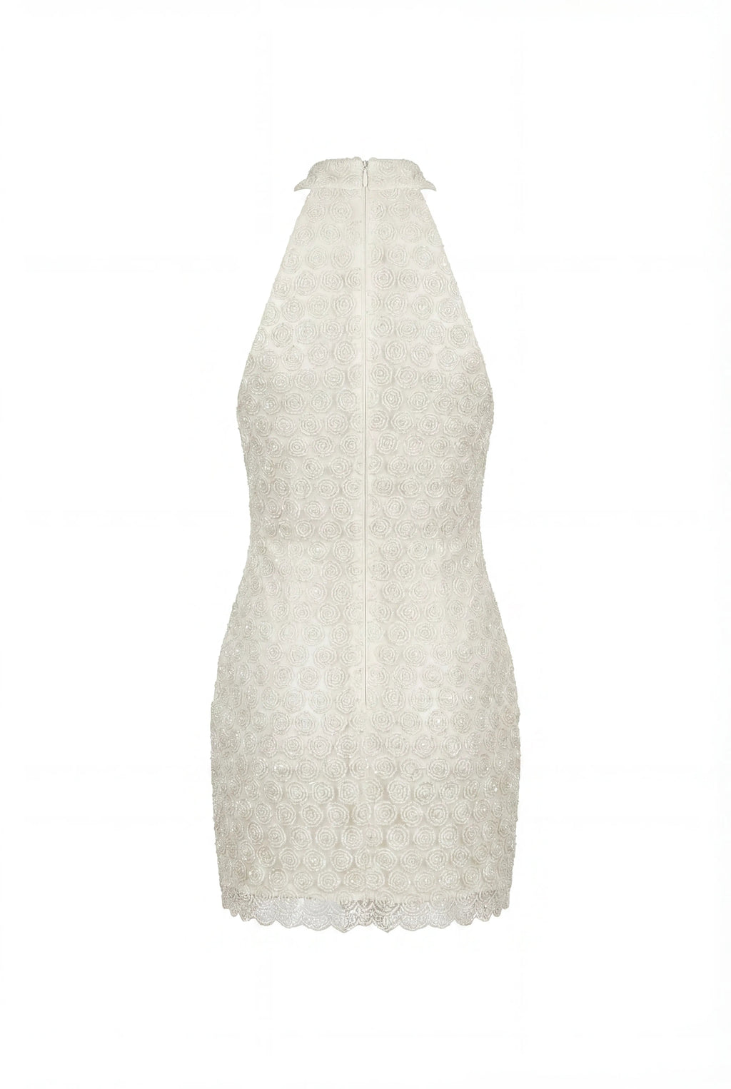 Mock Neck Fitted Ivory Lace Mini Dress