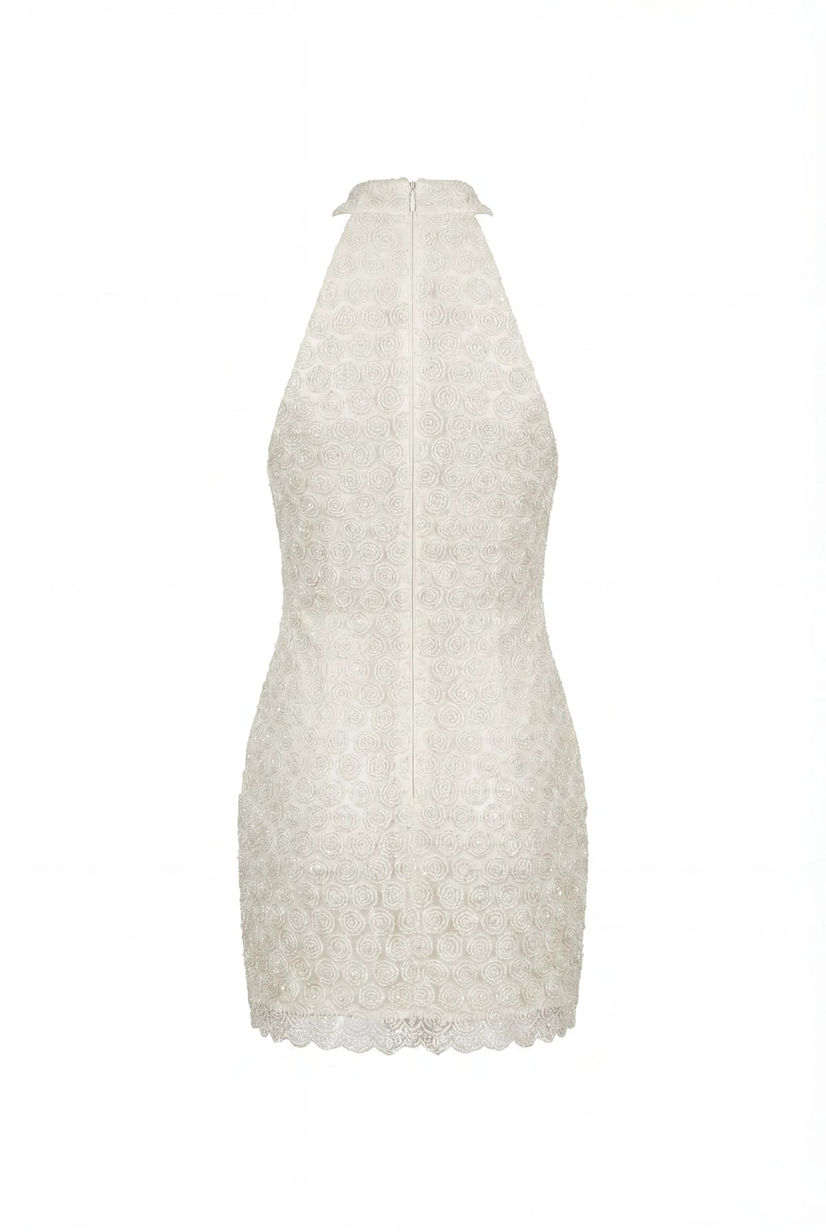 Mock Neck Fitted Ivory Lace Mini Dress