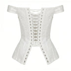 Wide-Strap Off-Shoulder Ivory Sequin Corset