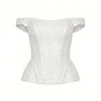Wide-Strap Off-Shoulder Ivory Sequin Corset