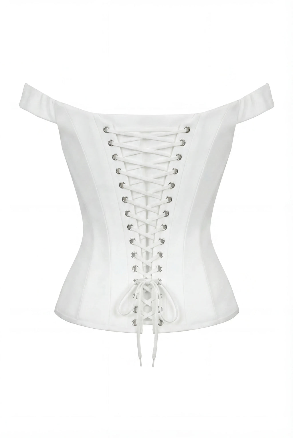 Wide-Strap Off-Shoulder Elastic White Corset