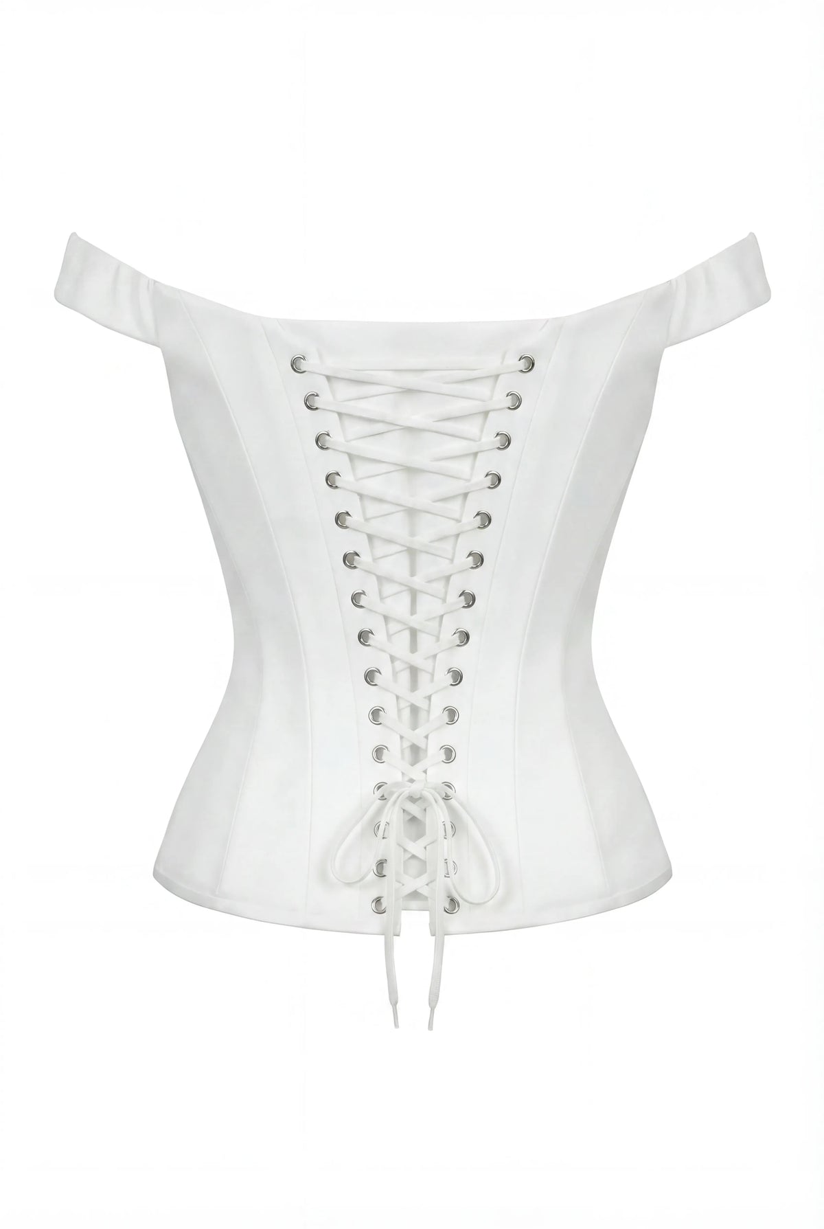 Wide-Strap Off-Shoulder Elastic White Corset