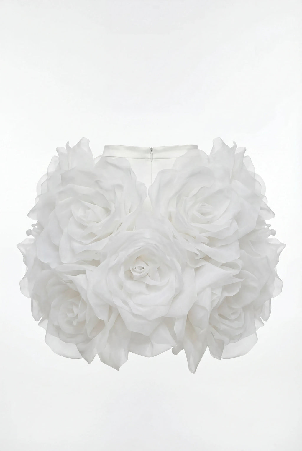 Voluminous Hand-Flower White Organza Skirt