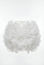 Voluminous Hand-Flower White Organza Skirt