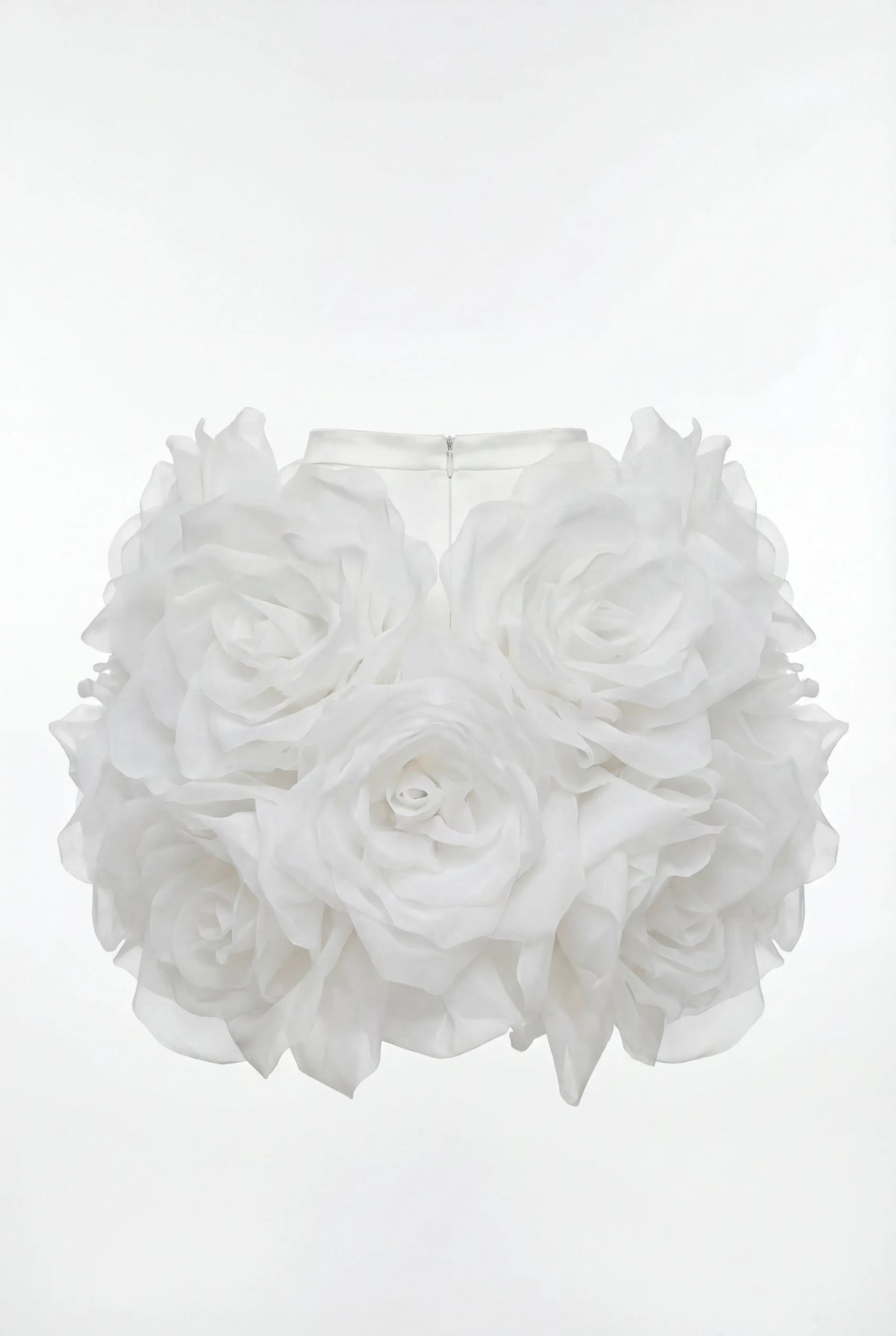 Voluminous Hand-Flower White Organza Skirt