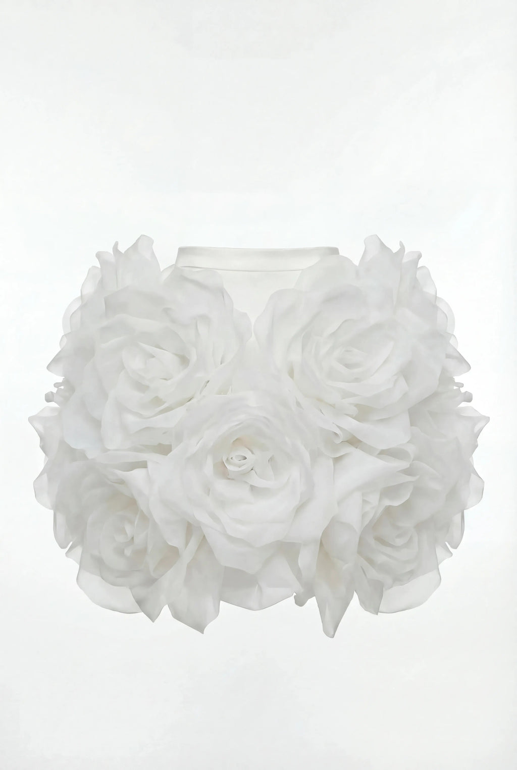 Voluminous Hand-Flower White Organza Skirt
