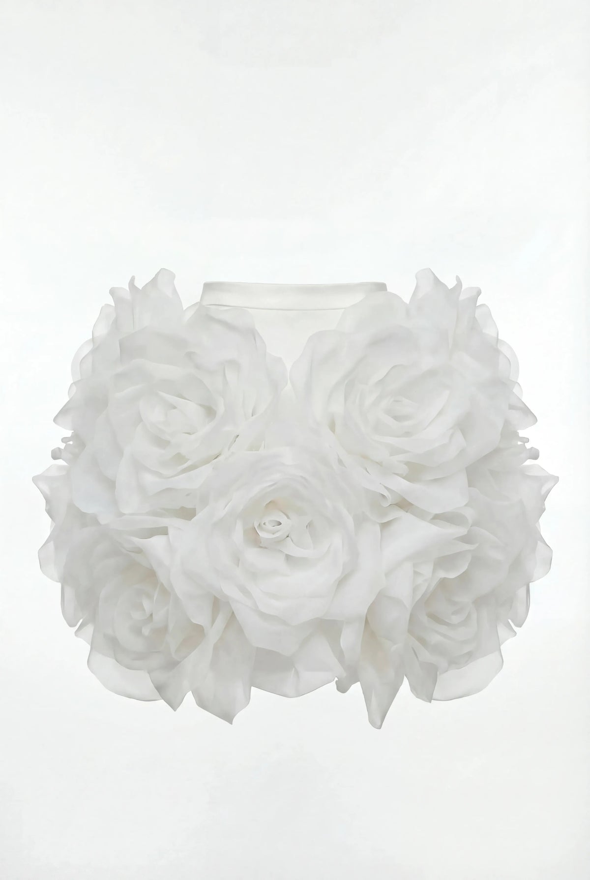 Voluminous Hand-Flower White Organza Skirt