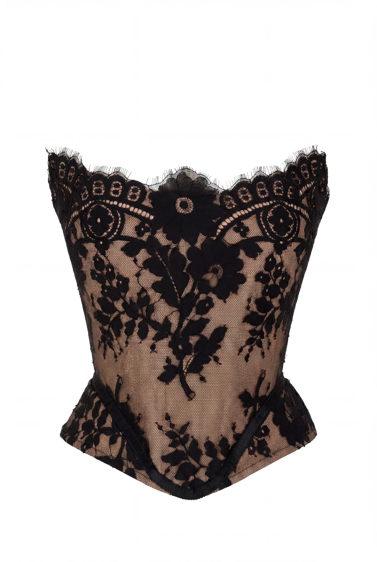 Nude Base Black Lace Handmade Sculpting Corset