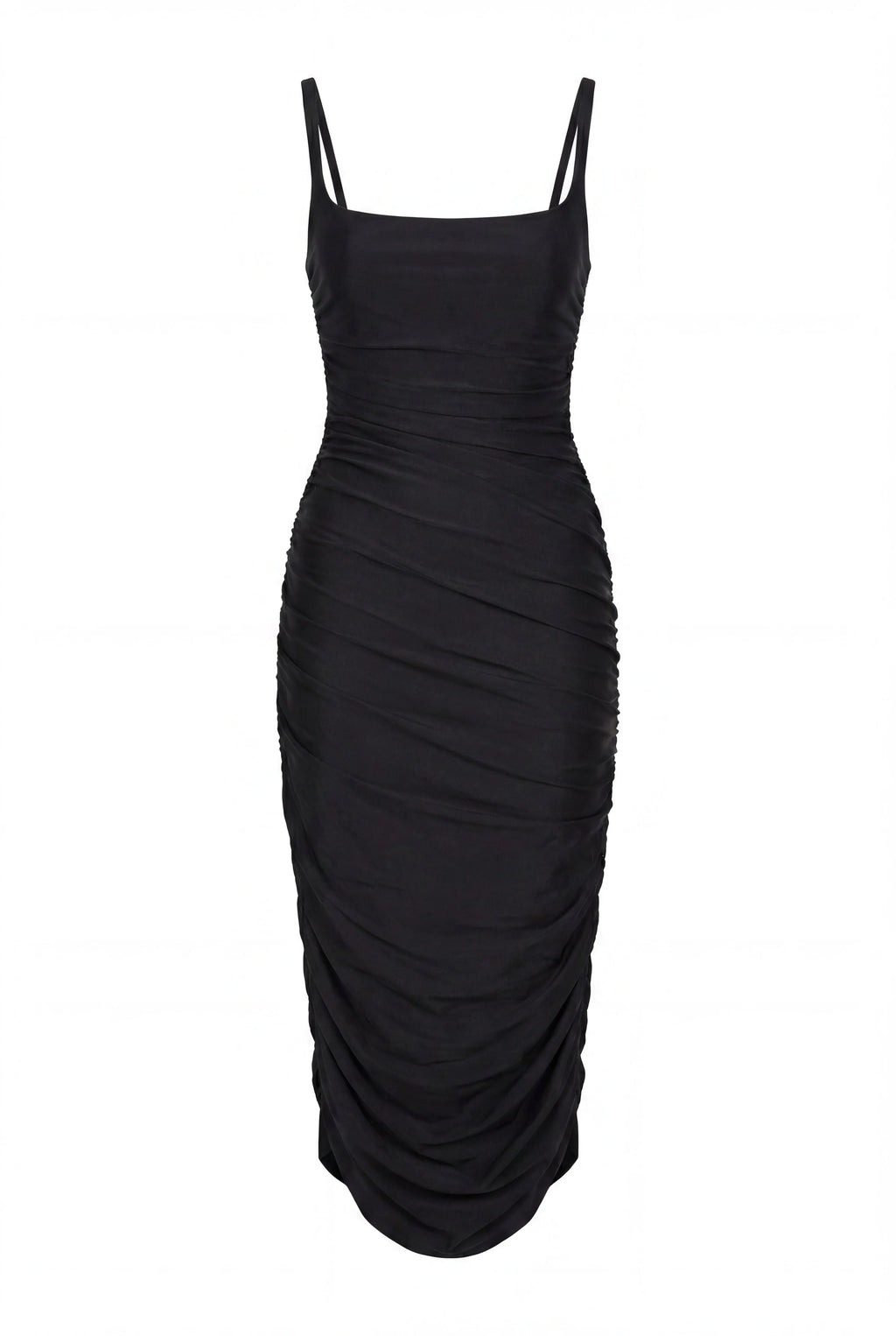 Stretch Fabric Draped Fitted Midi Dress