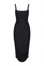 Stretch Fabric Draped Fitted Midi Dress