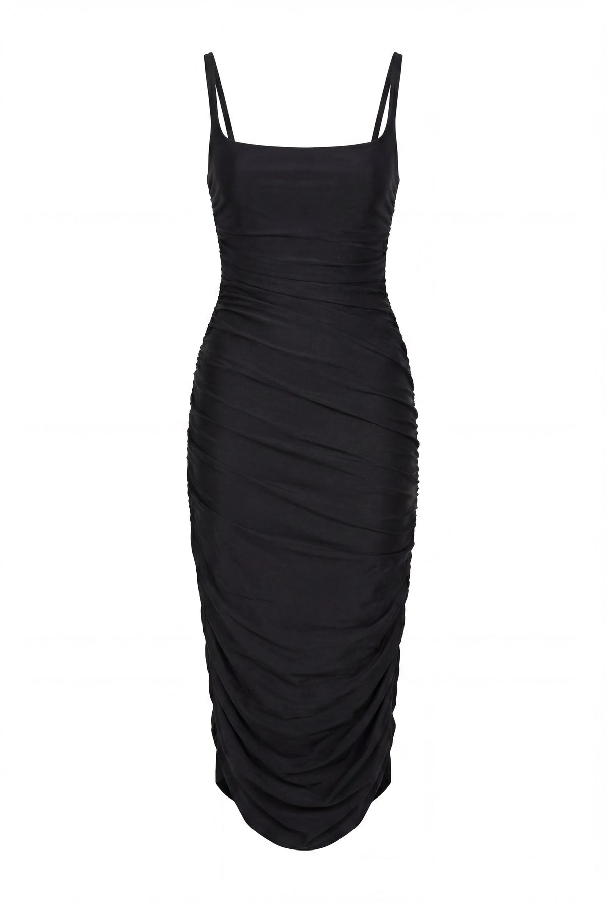 Stretch Fabric Draped Fitted Midi Dress