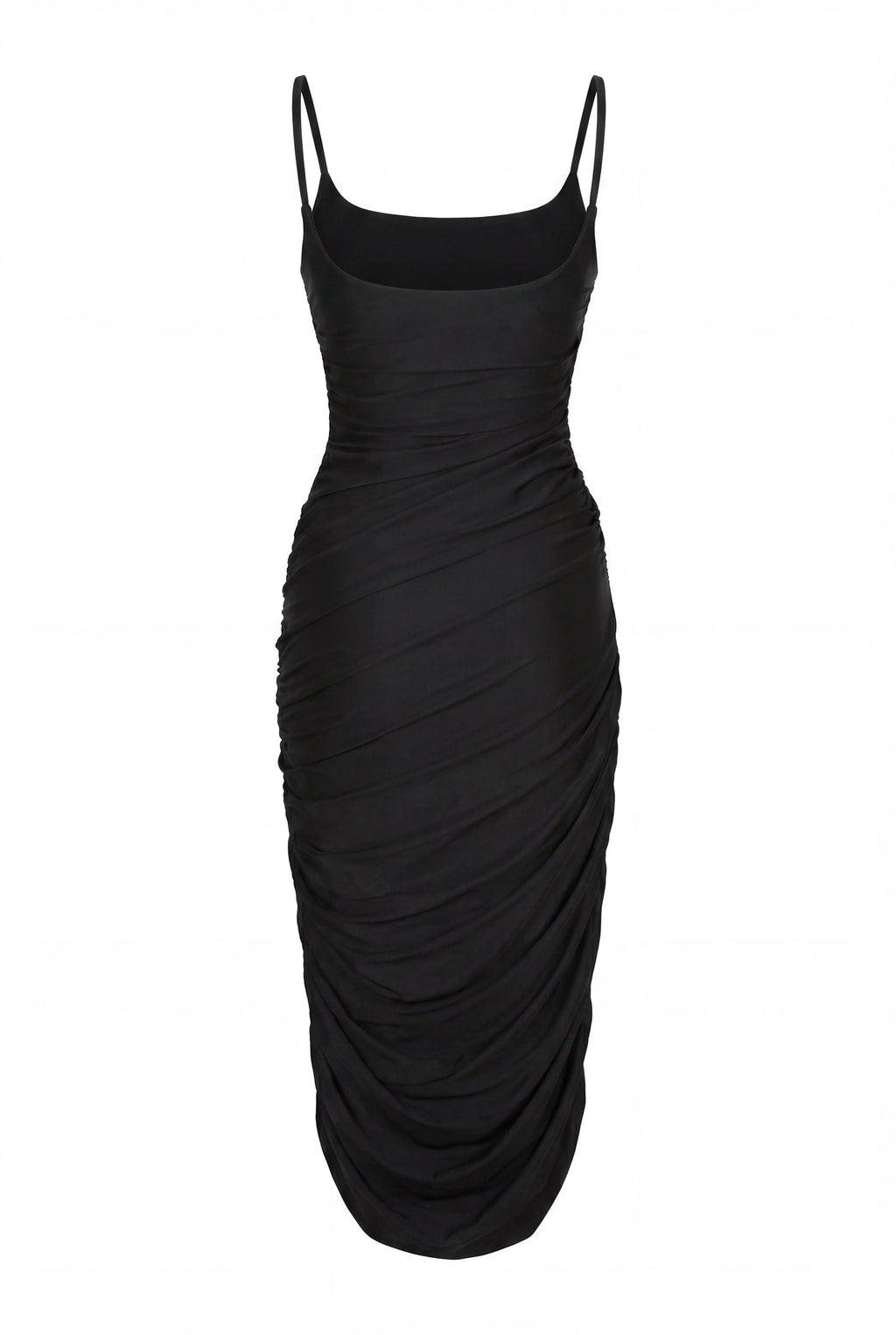 Stretch Fabric Draped Fitted Midi Dress