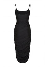 Stretch Fabric Draped Fitted Midi Dress