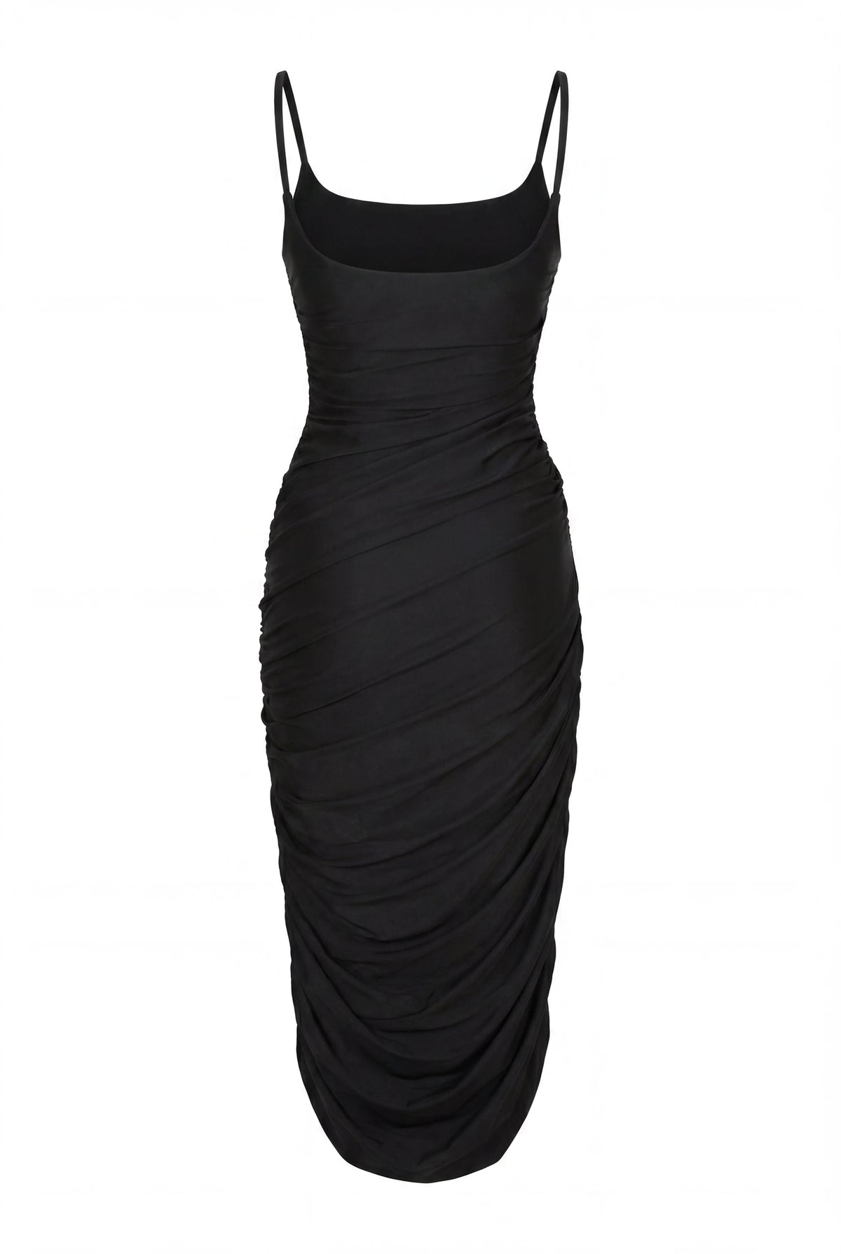 Stretch Fabric Draped Fitted Midi Dress