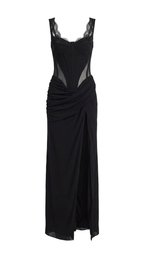 Deep Black Italian Mesh Refined Dress