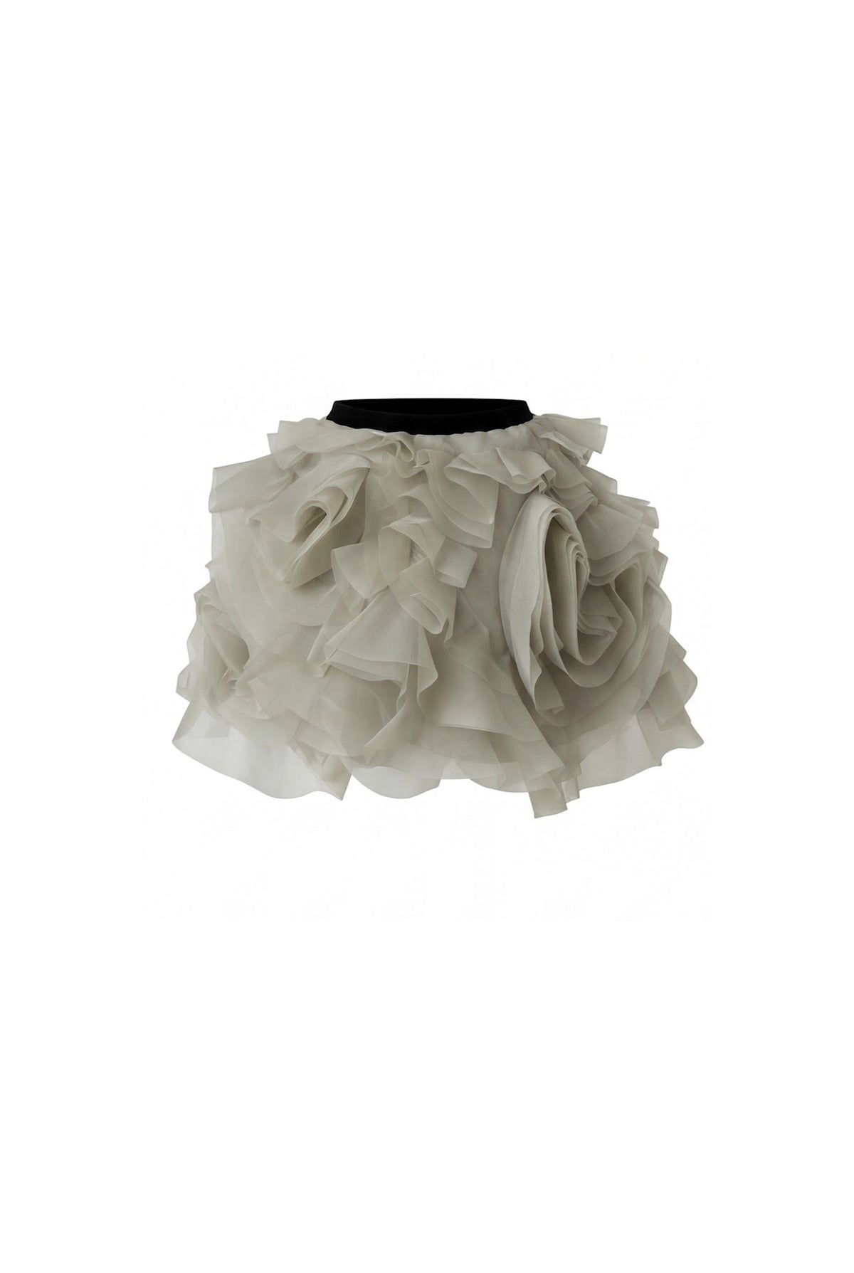 Olive Organza Handmade Floral Mini Skirt