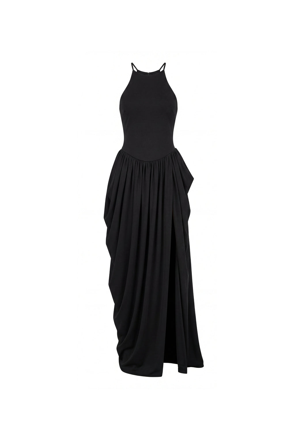Draped Shaping Slit Evening Maxi Dress