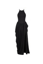 Draped Shaping Slit Evening Maxi Dress