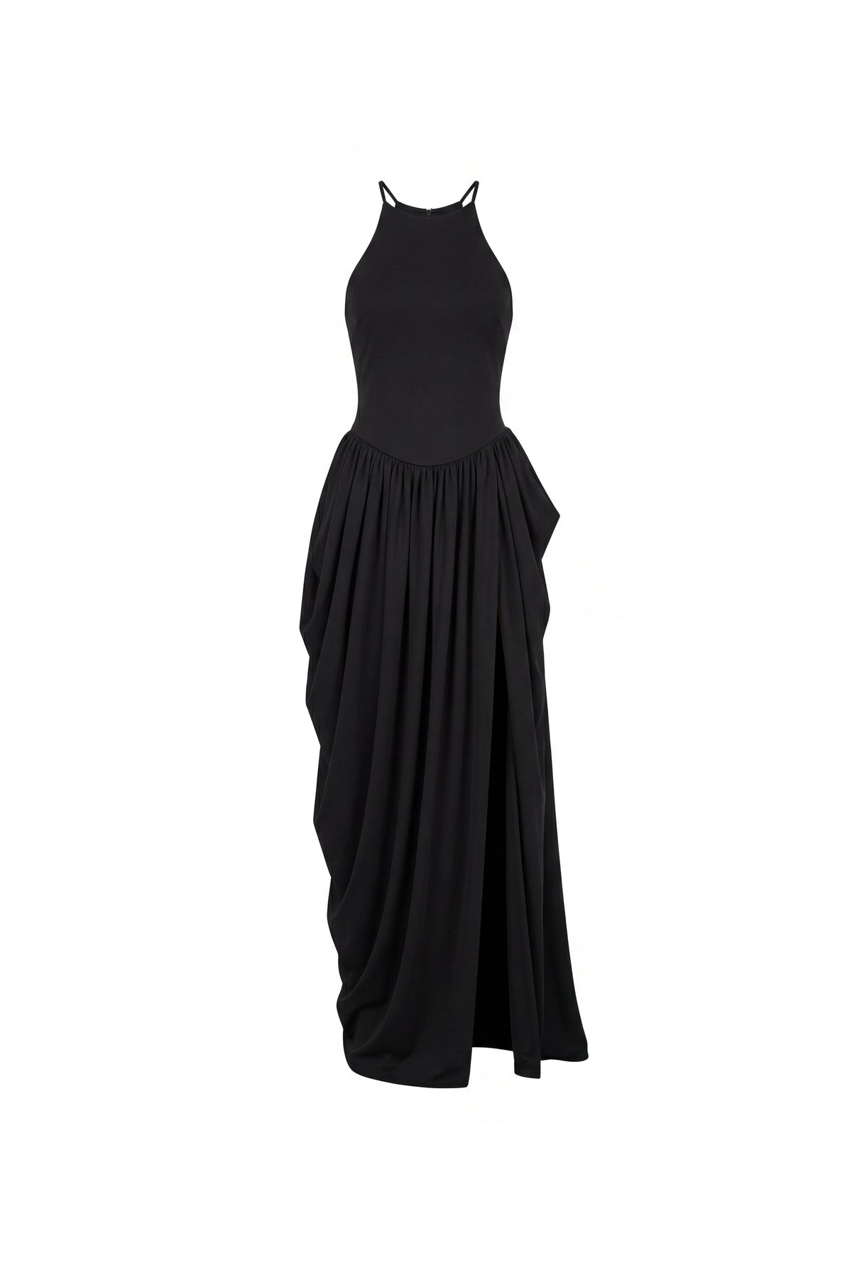 Draped Shaping Slit Evening Maxi Dress