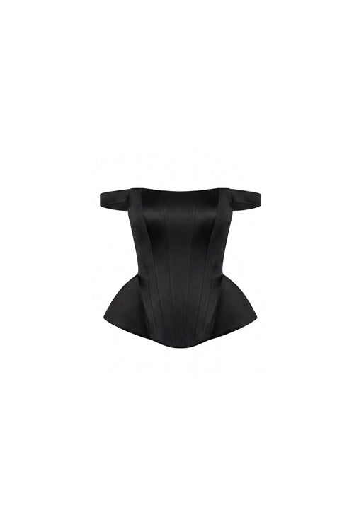 Black Satin Off-Shoulder Sculpting Corset