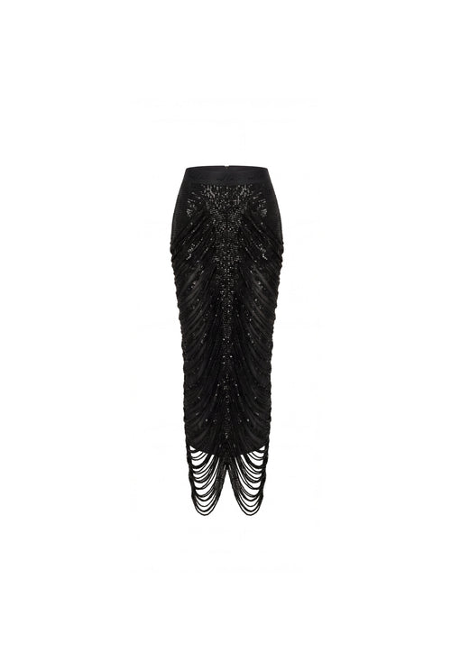 Black Sequins Evening Midi Skirt