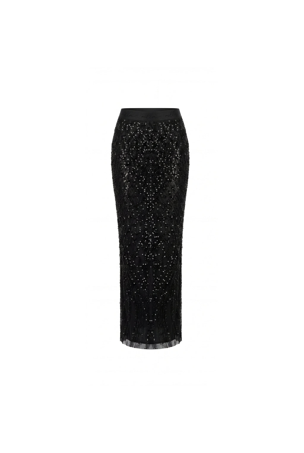 Black Sequin Lace Embroidered Maxi Skirt