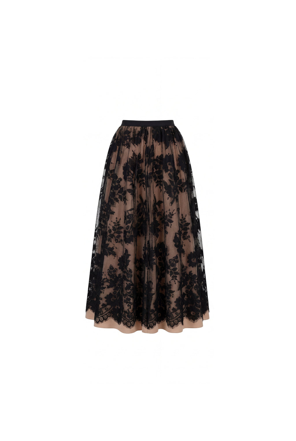 Nude Base Black Lace A-line Midi Skirt