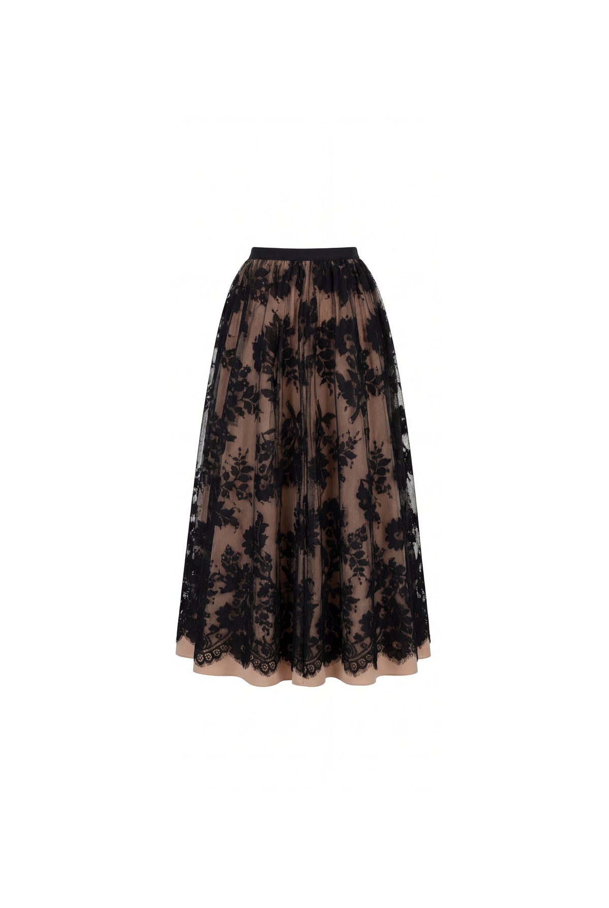Nude Base Black Lace A-line Midi Skirt
