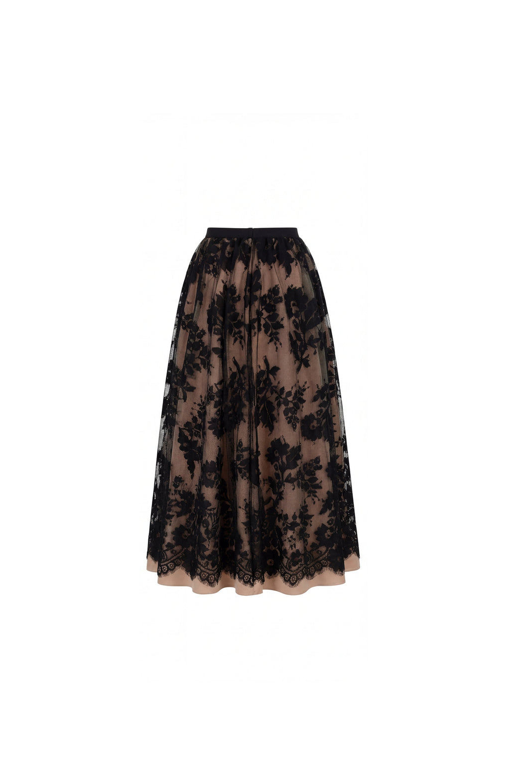 Nude Base Black Lace A-line Midi Skirt