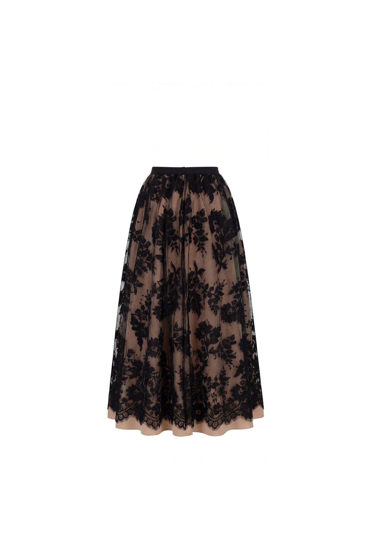 Nude Base Black Lace A-line Midi Skirt