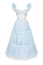 Light Blue Ruffled Tulle Midi Dress - Milla