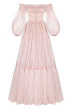Misty Rose Sheer Sleeves Maxi Tulle Dress - Milla