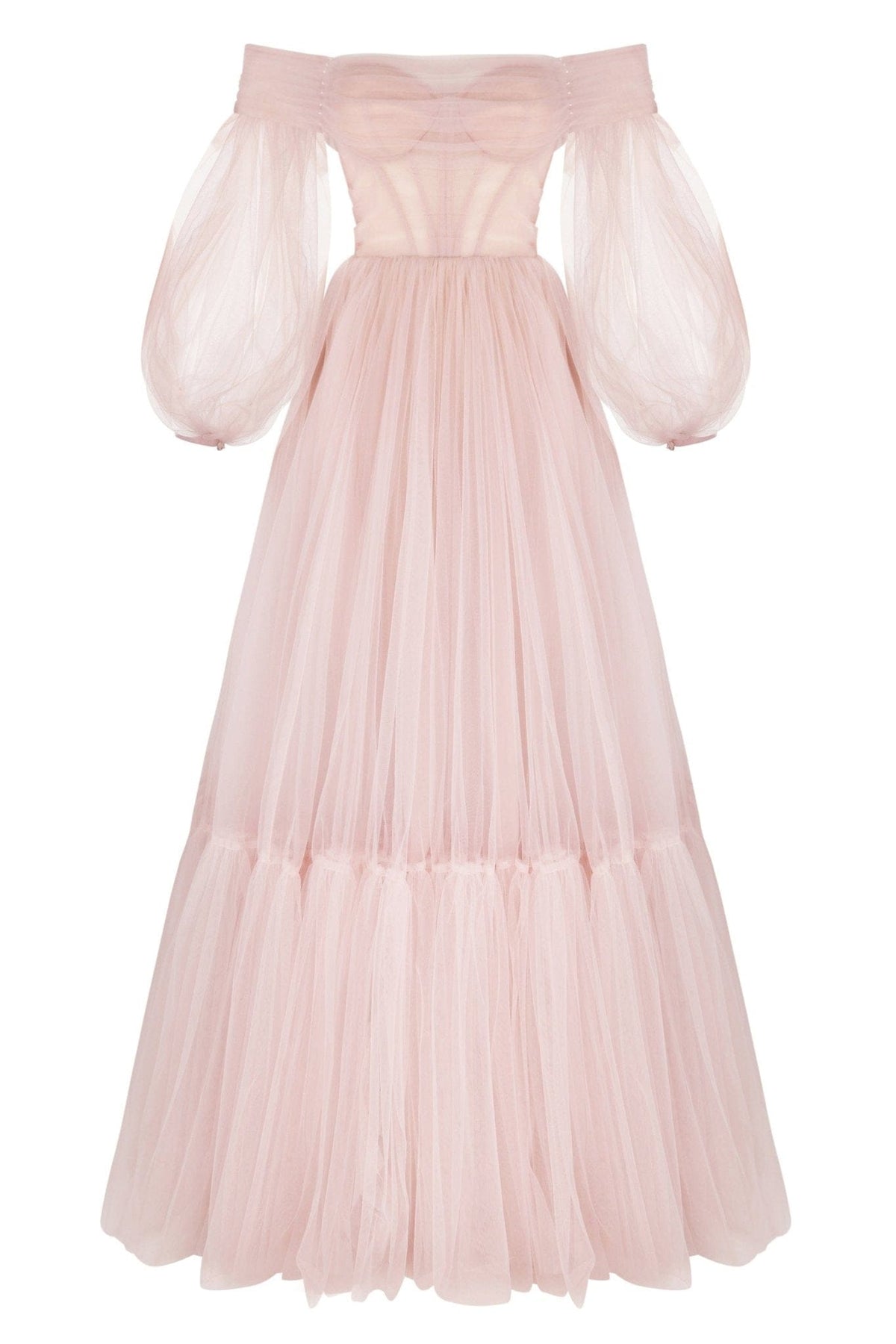 Misty Rose Sheer Sleeves Maxi Tulle Dress - Milla