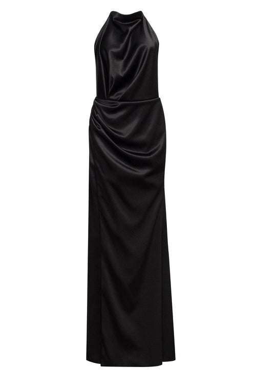 Black Mock neck sleeveless low slit dress - Milla