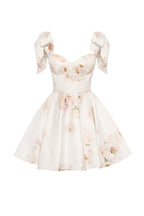 Pastel-Pink Peony Satin Bow-Strap Mini Dress