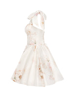 Pastel-Pink Peony Satin Bow-Strap Mini Dress