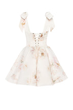 Pastel-Pink Peony Satin Bow-Strap Mini Dress