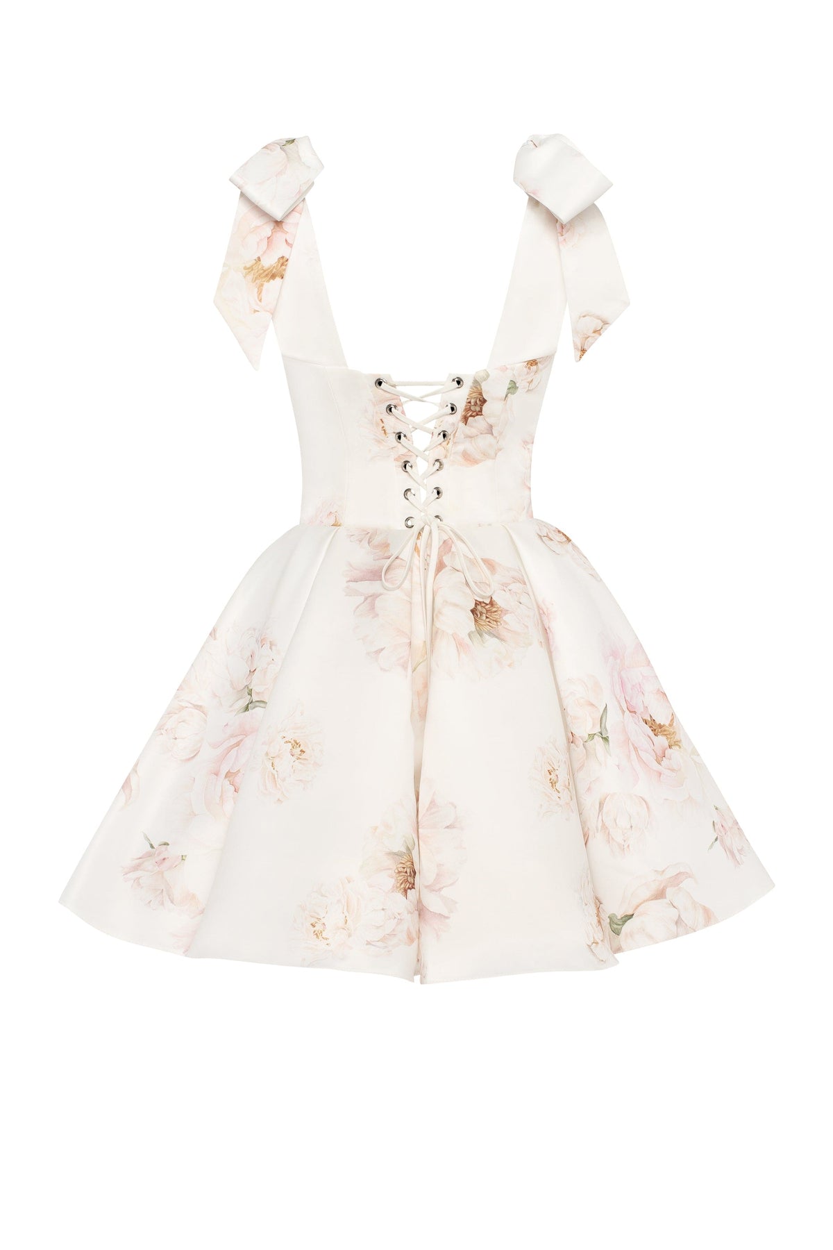 Pastel-Pink Peony Satin Bow-Strap Mini Dress