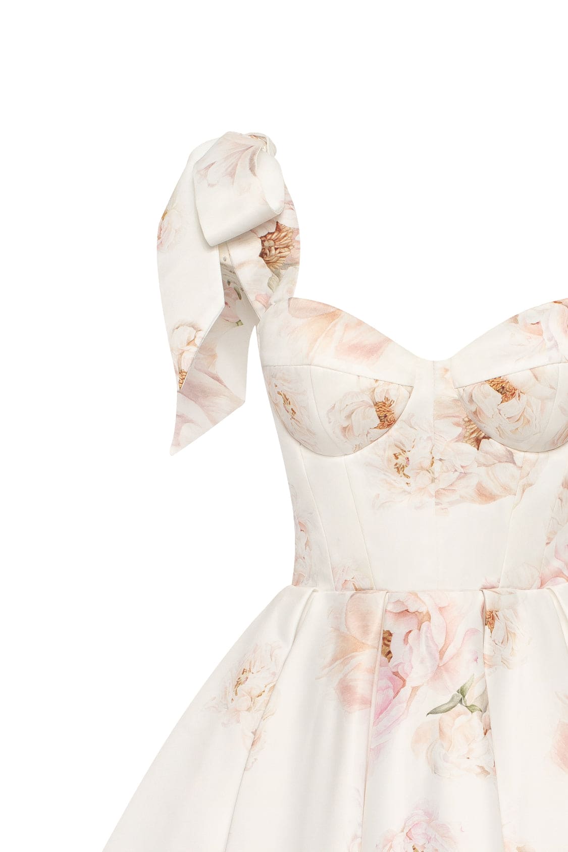 Pastel-Pink Peony Satin Bow-Strap Mini Dress