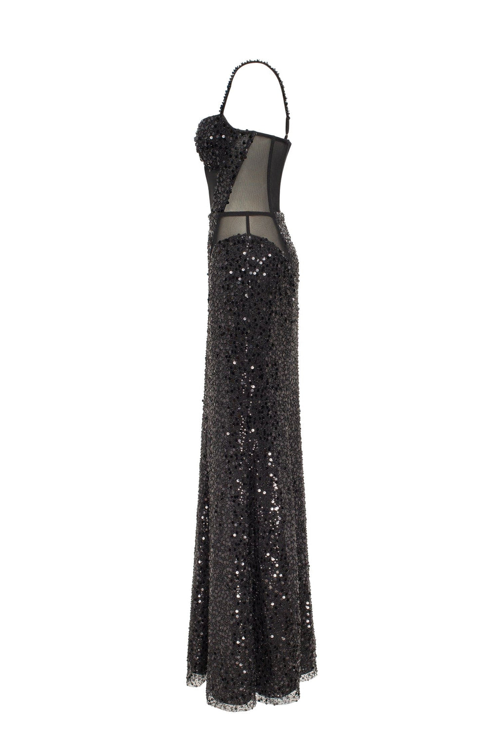Black Sequin Spaghetti-Strap Sheer Mermaid Gown