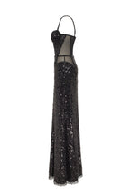 Black Sequin Spaghetti-Strap Sheer Mermaid Gown
